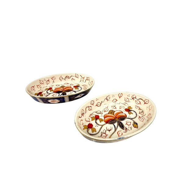 Vintage Japan Porcelain Oval Dishes 4.5" Floral Imari Style Soap Trinket Plates - Picture 1 of 7